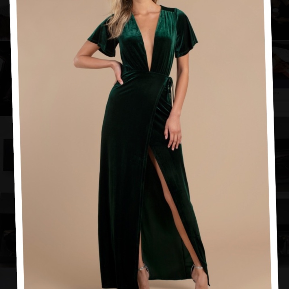 TOBI green velvet maxi wrap dress SMALL